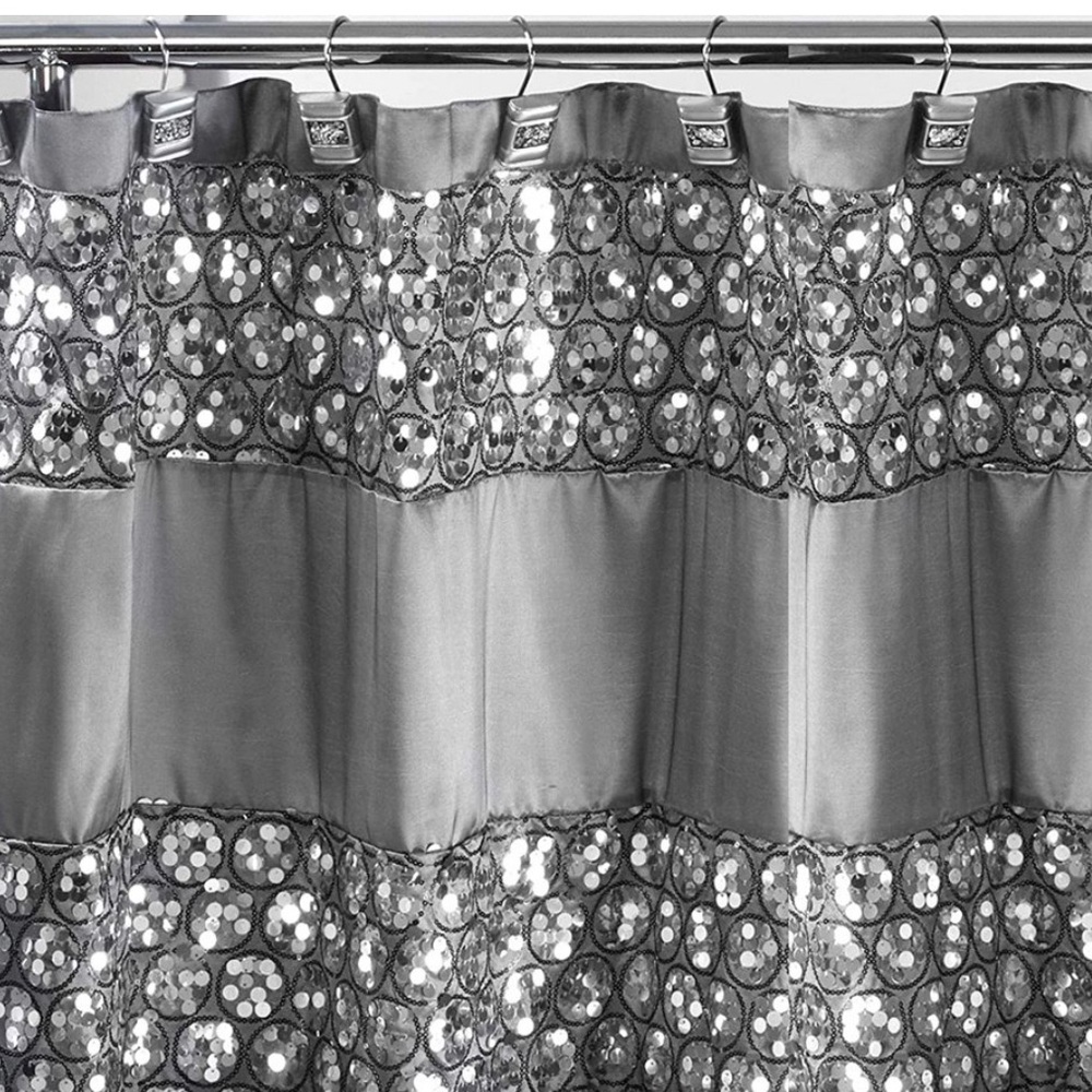 Silver Sequined Material Shower Curtain Glimmer - Picture 3 of 7